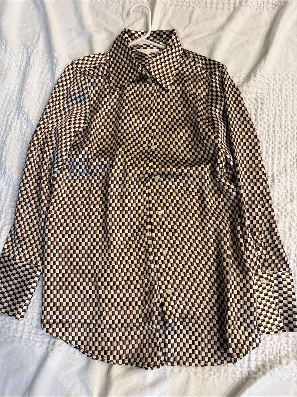 H&M Women Checkerboard Long-Sleeve Button-Up Shirt - Brown/Black never worn